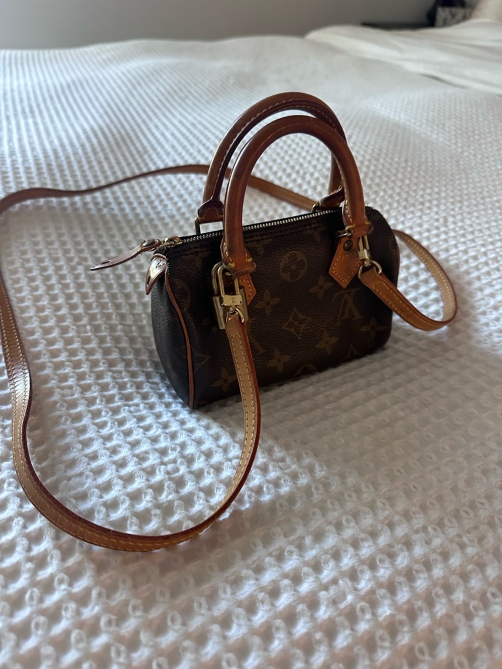 Louis Vuitton Brown Monogram Mini Satchel with Tan Leather Trim - NANO SPEEDY